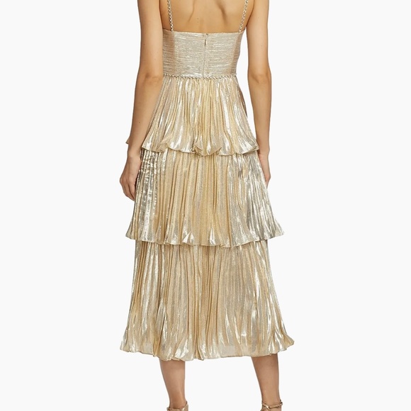 SELF-PORTRAIT Metallic Gold Tiered Midi Dress - Picture 3 of 15